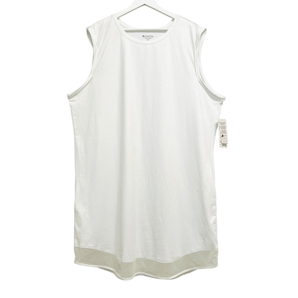 Athleta Sunlover UPF Dress Women 1X White Sleeveless Mesh Hem Sporty Summer NWT